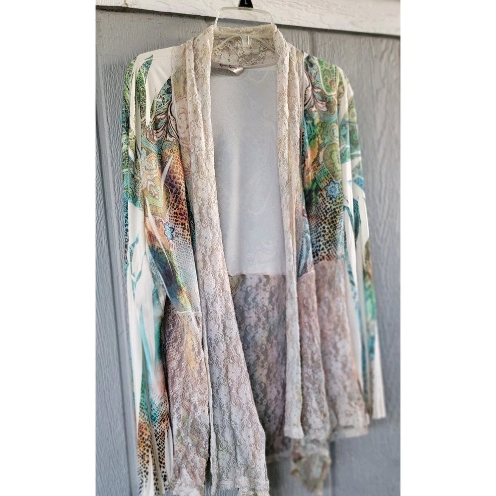 Whimsy Fairy COVER CHARGE Open Waterfall Front Pastel‎ Ombre Lace Cardigan SZ 1X - Picture 12 of 13